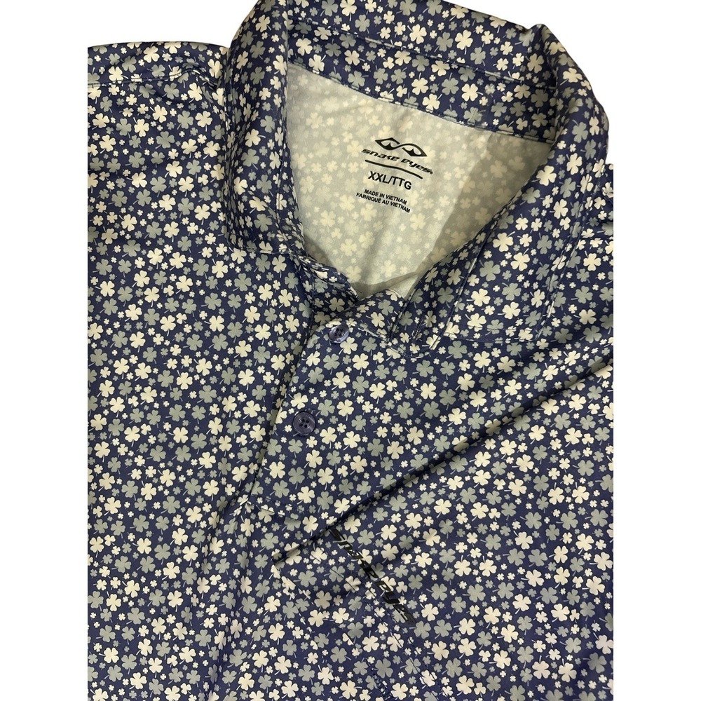 Snake Eyes Polo Mens 2XL Lucky Clover Print AOP Performance Shirt Gray‎ Blue